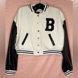 Love Tree B Letterman Jacket with faux leather sleeves
